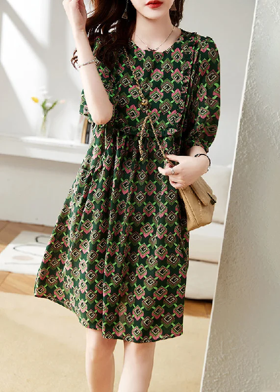 maxi dresses for petite womenBeautiful Green O-Neck Print Chiffon Maxi Dress Summer