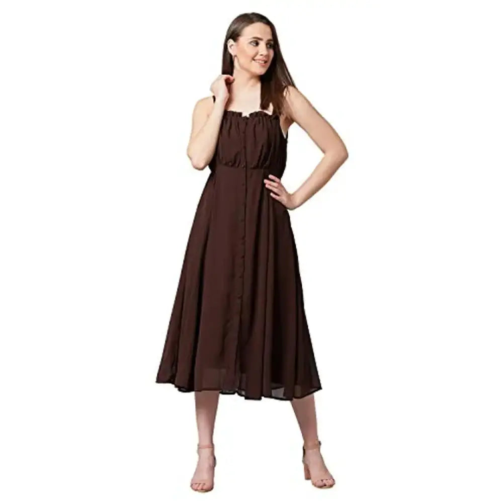 maxi dresses for day-to-night wearmidi dresses with frillsPANIT Women's Empire Georgette Midi Dress (Brown)