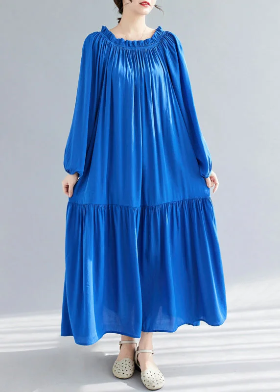 maxi dresses with empire waistsBlue O-Neck Ruffled Patchwork Chiffon Maxi Dress Spring