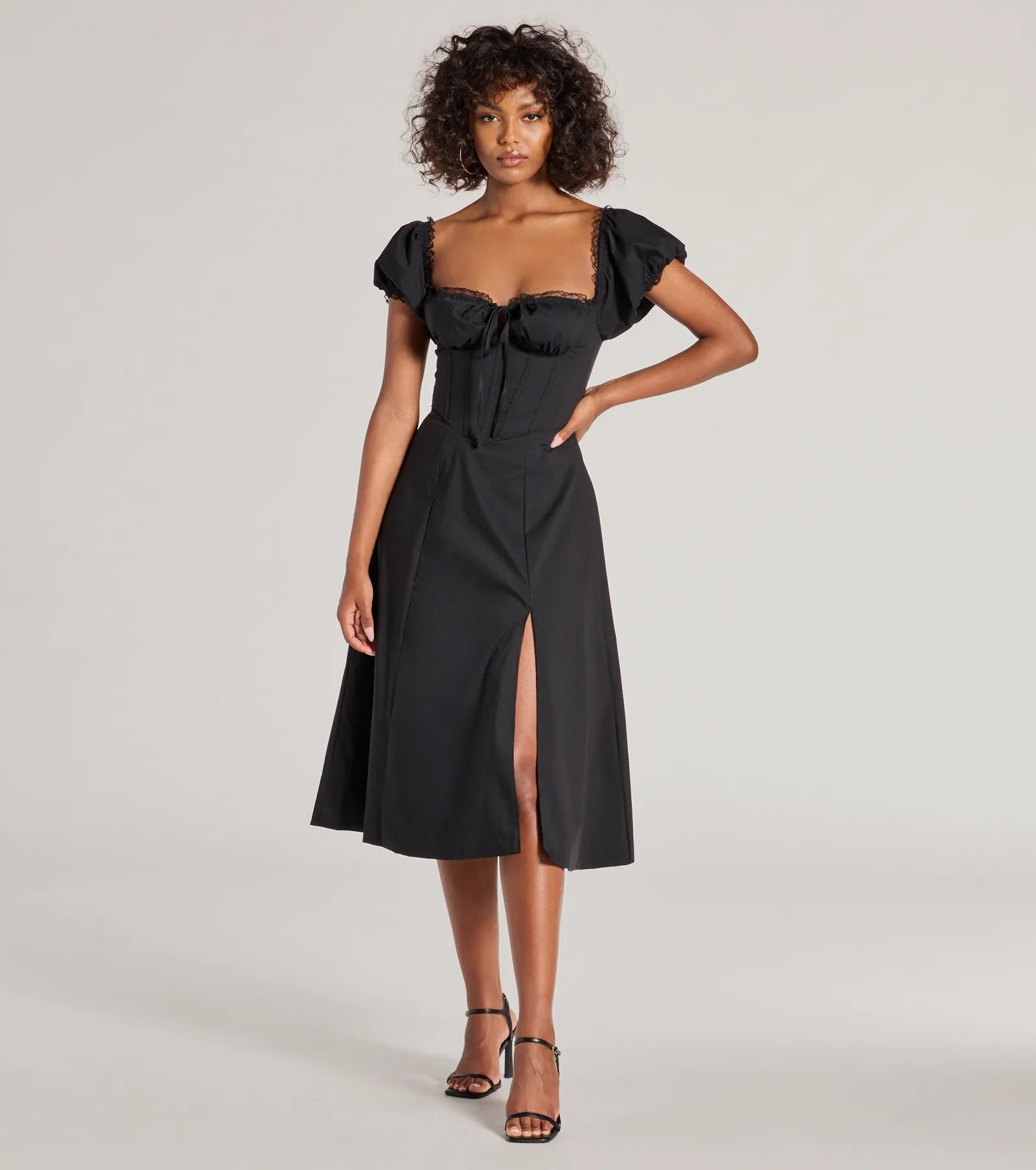 maxi dresses for curvesmidi dresses for springFlawless Puff Sleeve Corset Midi Dress