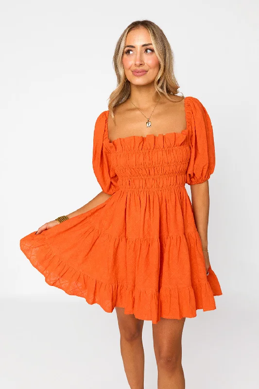 chic maxi Mimi dresses with slitsSpencer Puff Sleeve Mini Dress - Tangelo