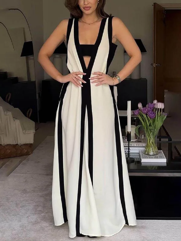 maxi dresses for formal eventsReversible Style Colorblock Charming A-Line Maxi Dress