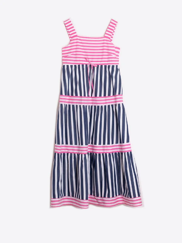 women's metallic dressesAdelia Dress in Pink / Navy Stripe