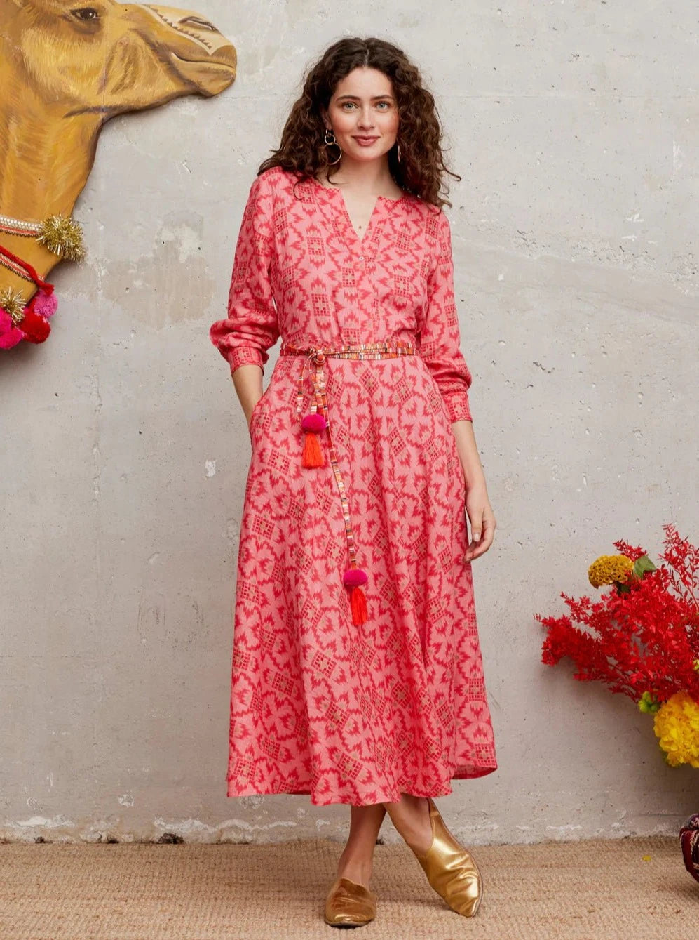 women's empire waist dressesAzurite Dress in Coral Ikat