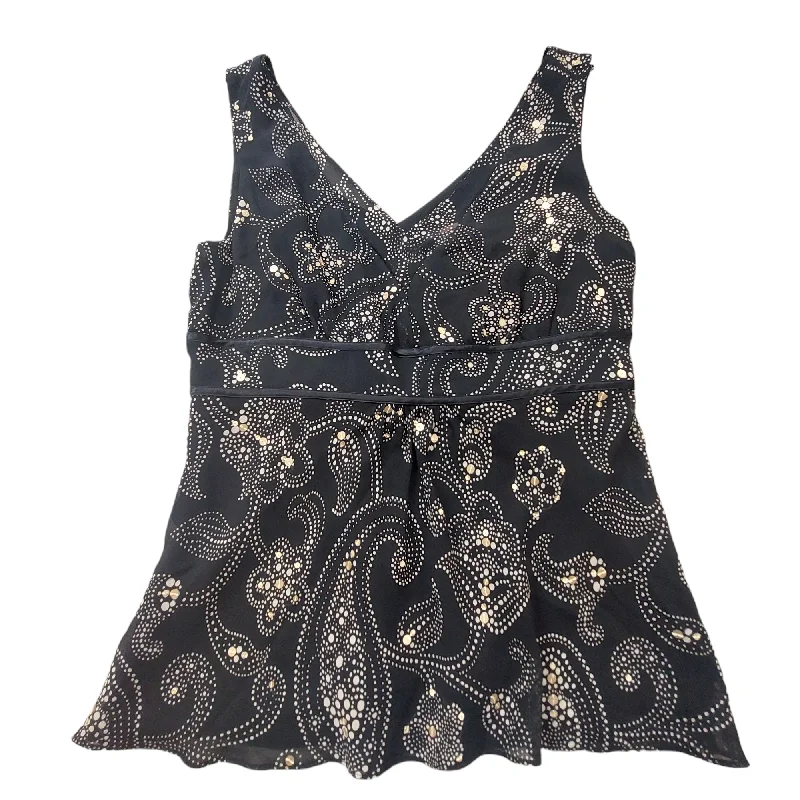 women's tops with ruffled hemsBlack & Gold Top Sleeveless Ann Taylor, Size 4