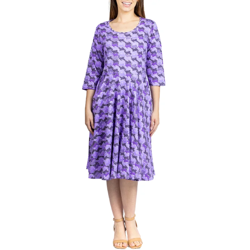 women's midi dressesCats Tessellation 3/4th Sleeves Twirl Dress