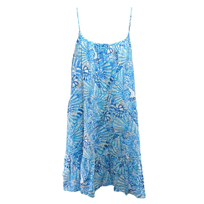 women's flutter-sleeved dressesJaydan Linen Dress Designer By Lilly Pulitzer In Amalfi Blue By The Seashore, Size: XS