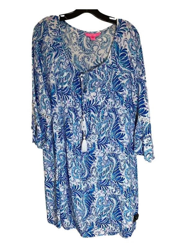 women's pear-shaped body dressesDress Designer By Lilly Pulitzer In Blue & White, Size: Xl