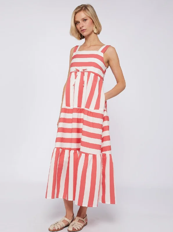 women's lace-up dressesElisa Dress in Pink Coral Stripe