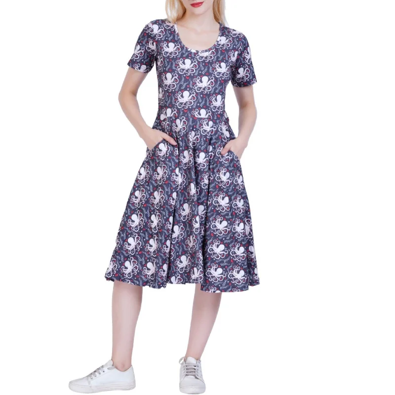 women's wrinkle-resistant dressesFloral Octopus Twirl Dress