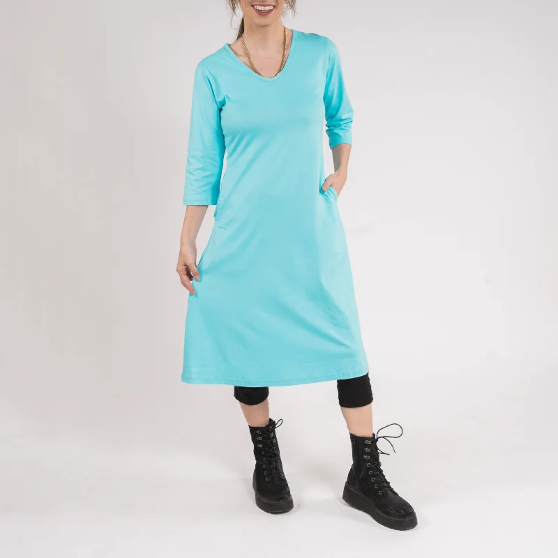 women's pastel dressesGlacier 3/4th Sleeves A-Line Dress (No Waist Seam)