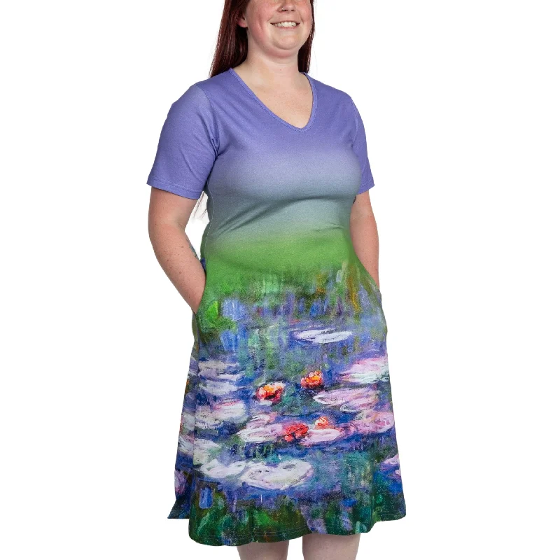 women's halter dressesMonet's Water Lilies A-Line Dress (No Waist Seam) [FINAL SALE]