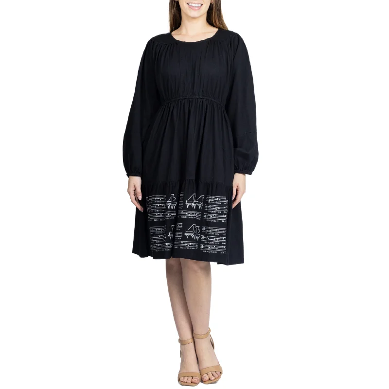 women's breathable dressesMusical Sheet Long Sleeve Dress (With Waist Seam)