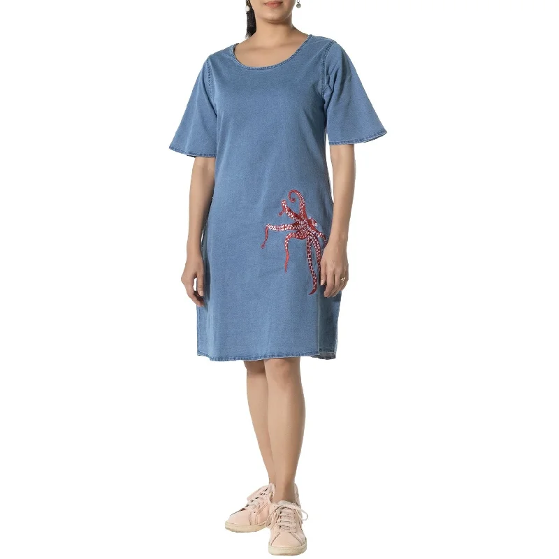 women's affordable dressesOctopus Embroidery Denim Dress