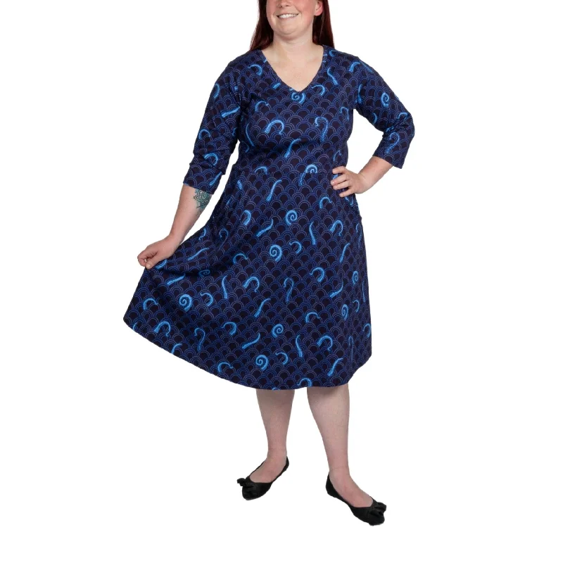 women's luxury dressesOctopus in the Sea 3/4th Sleeves Fit & Flare Dress [FINAL SALE]