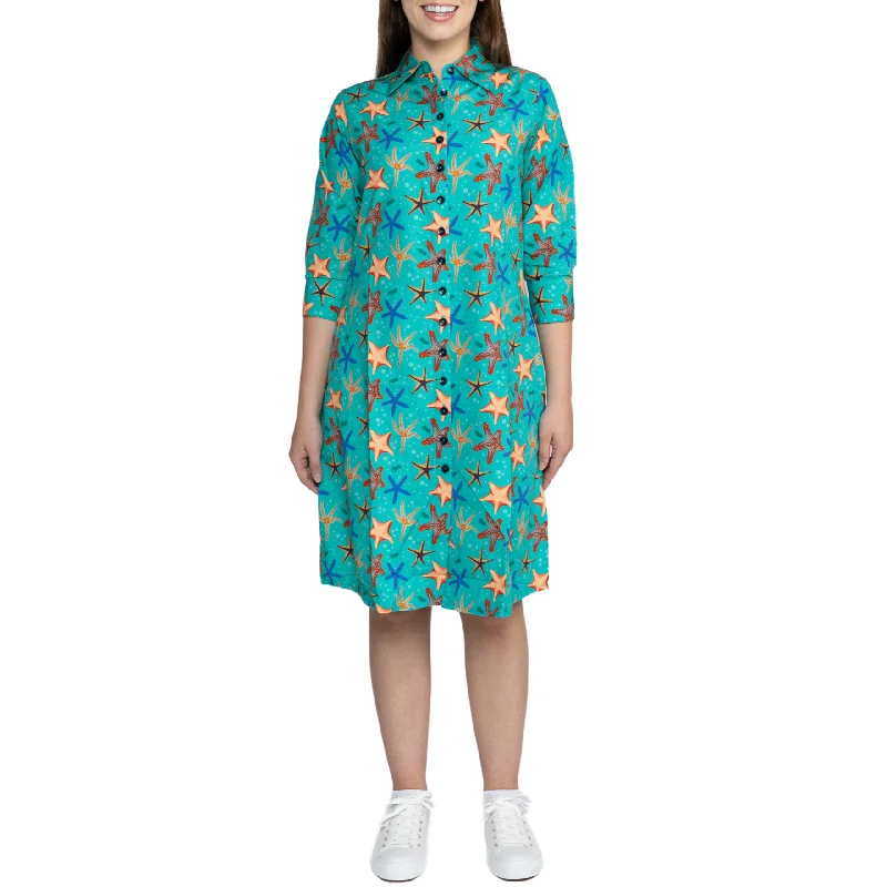 women's bell-sleeved dressesStarfish 3/4th Sleeves Button-Up Dress