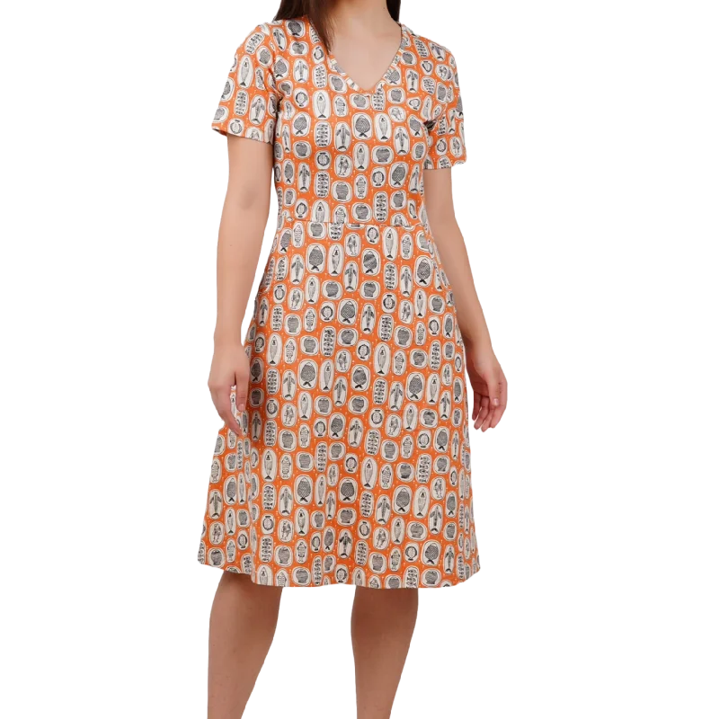 women's mini dressesTerracotta Fish Plates A-Line Dress (With Waist Seam) [FINAL SALE]