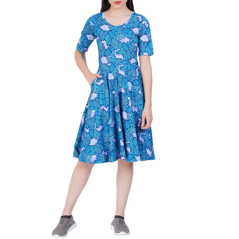 women's checkered dressesTropical Dinosaur Twirl Dress