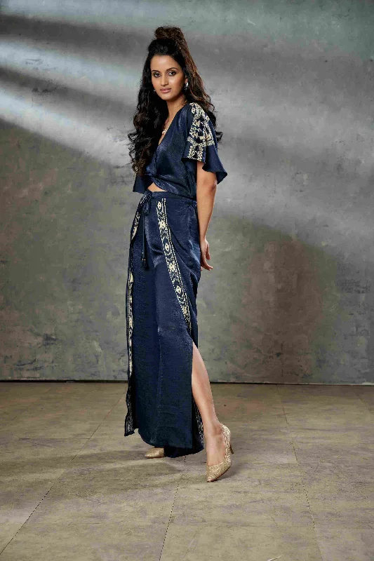 women's winter pantsAditi Somani's Beautiful Blue Co-ord set with a crop top and pants - Rent