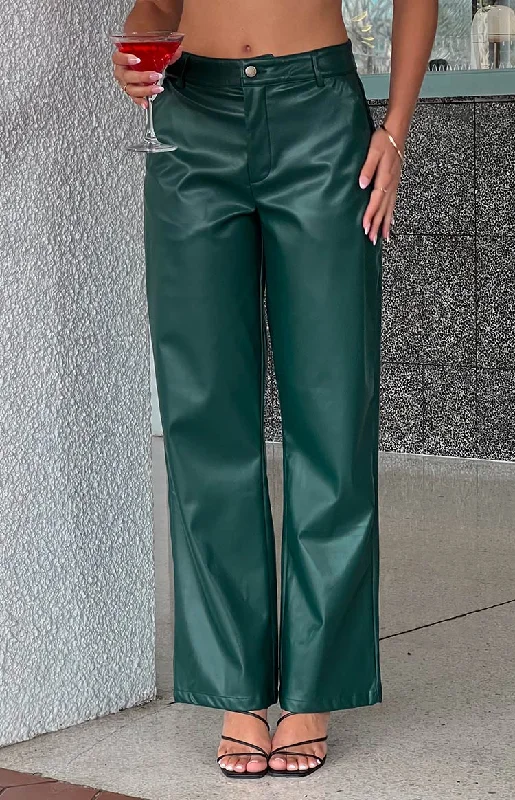 women's sophisticated pantsCool Shade Forest Green PU Pants