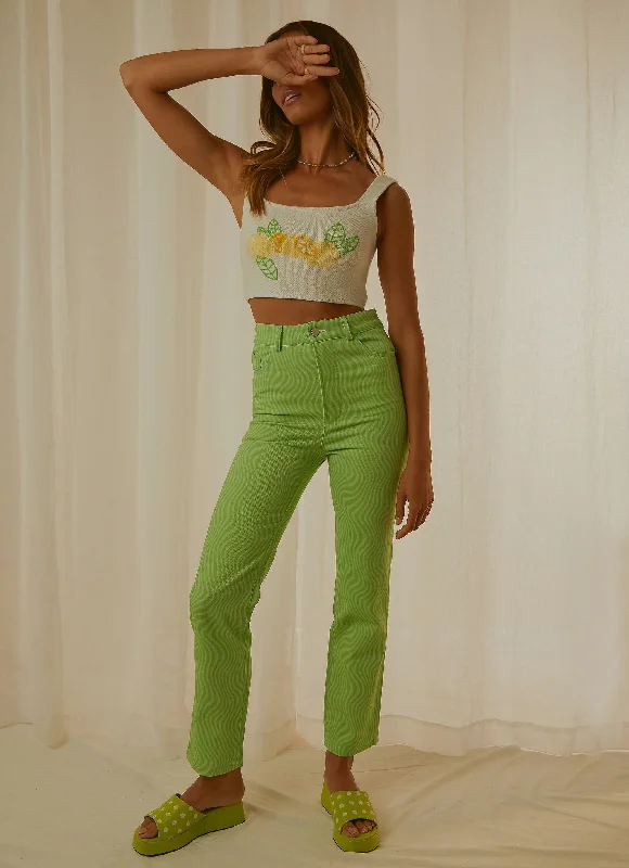 women's polyester pantsElectric Avenue Pants - Lime Wave