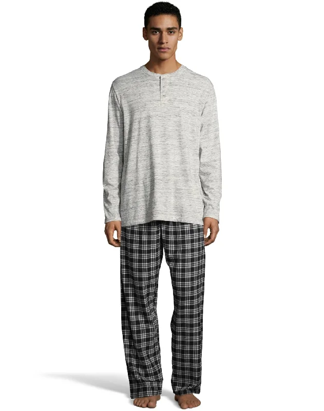 women's high-waisted pantsHanes Mens Henley Crew with Flannel Pant PJ Set