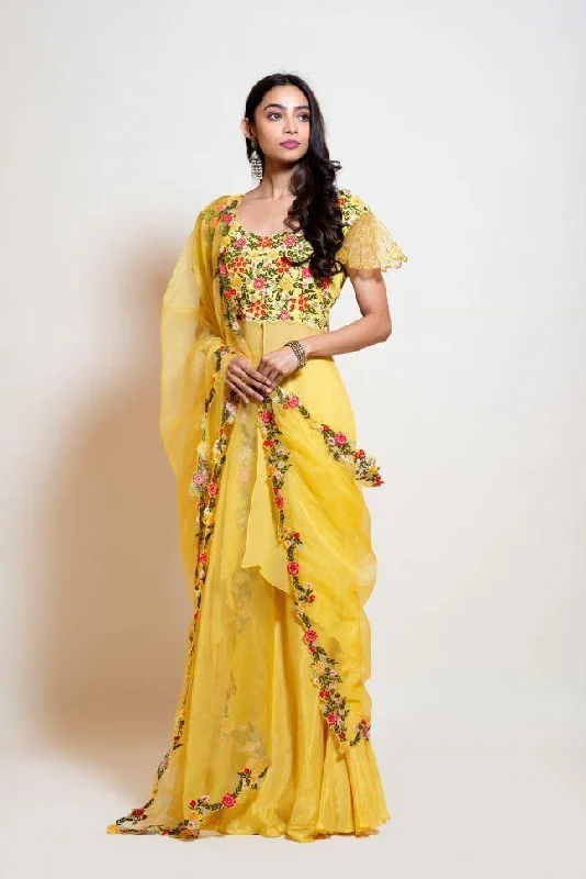 women's elegant pantsSmriti Apparel's Light Yellow Kurta with Bell Bottom Pants - Rent