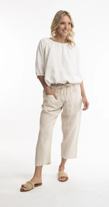 women's wide-leg pantsSand 3/4 linen pants