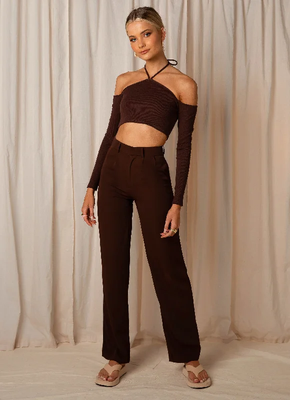 women's drawstring pantsSet The Tone Suit Pants  - Chocolate