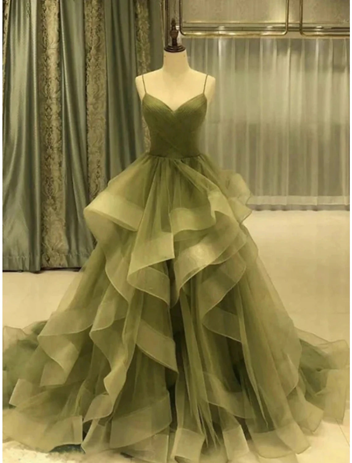 plus-size prom dressesA-Line Prom Dresses Elegant Dress Formal Court Train Christmas Red Green Dress Sleeveless Spaghetti Strap Tulle with Pleats Ruffles