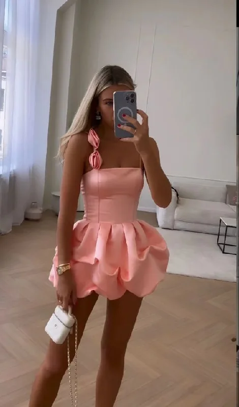 chiffon prom dressesCute Pink Ruffles Short Prom Dress Homecoming Dress