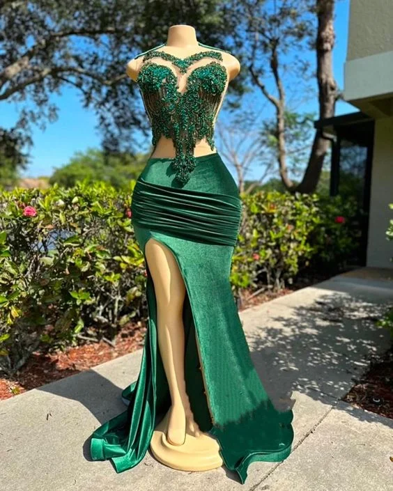 off-shoulder prom dressesDark Green Sweetheart Lace Mermaid Prom Dresses