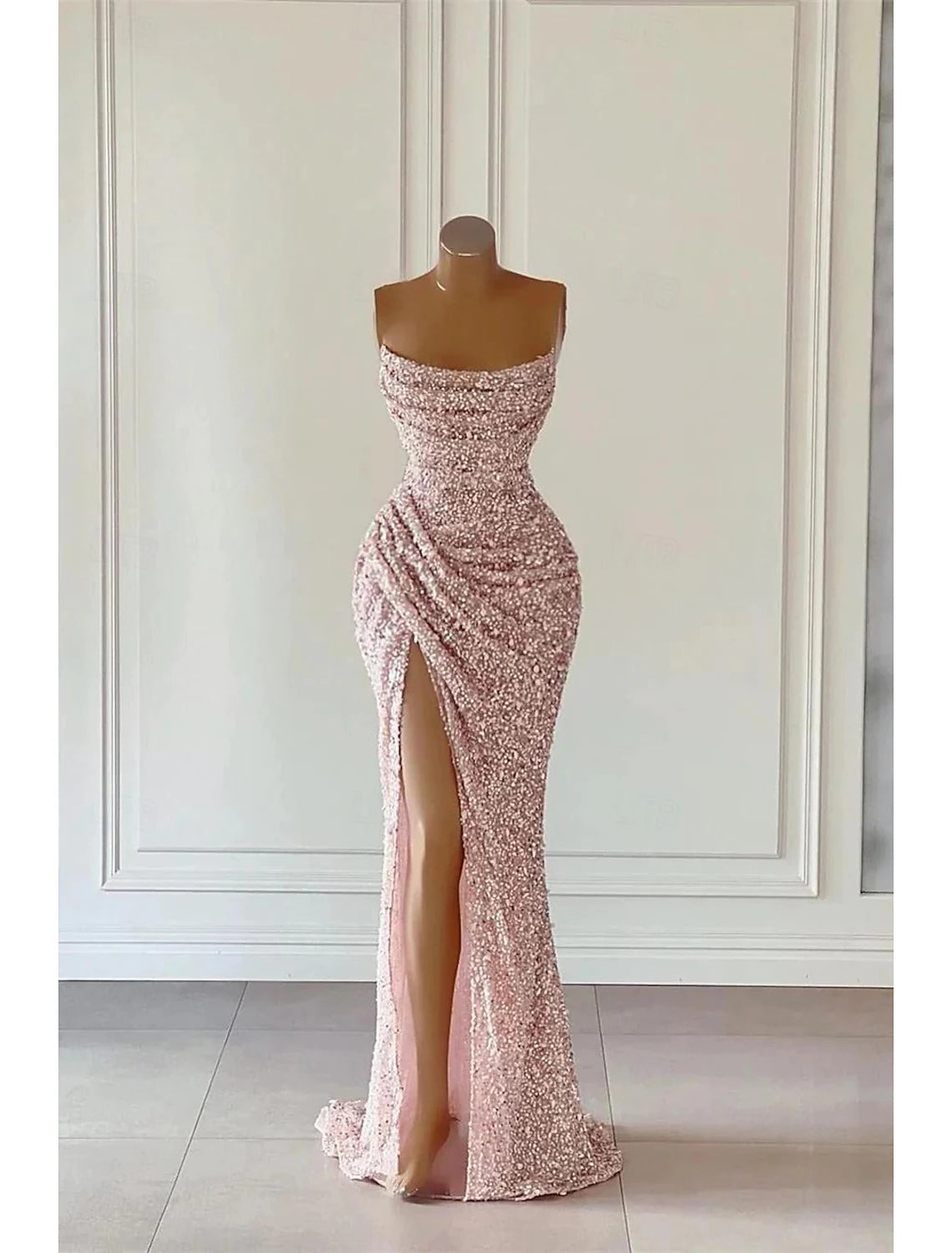 convertible prom dressesElegant Dress Formal Prom Floor Length Sleeveless Strapless Sequined with Glitter Sequin Prom Dresses