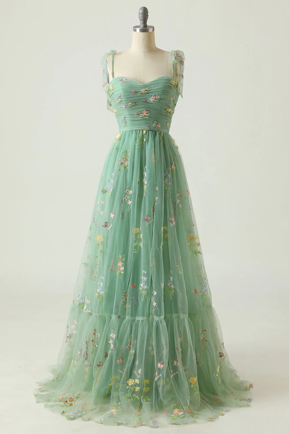 long prom dressesGreen Long Prom Dress With Embroidery