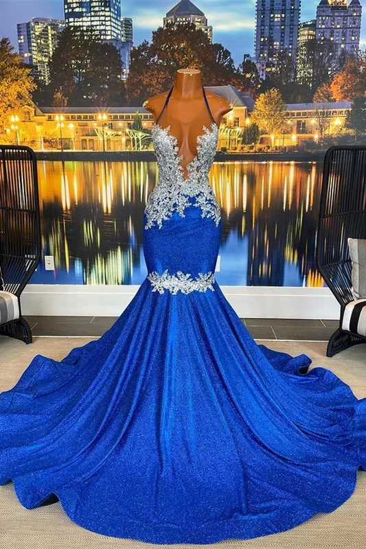 prom dress inspiration galleriesHalter Beautiful Royal Blue Mermaid Prom Dress With Appliques