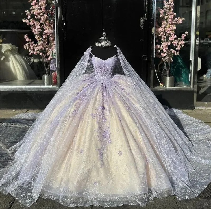 plus-size prom dressesLight Purple Mexican Quinceanera Dressess with Cape Luxury Butterfly Applique vestido 15 quinceañeras Corset Prom Lace Up