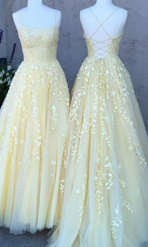 budget-friendly prom dressesLight Yellow Prom Dresses Strings with Straps