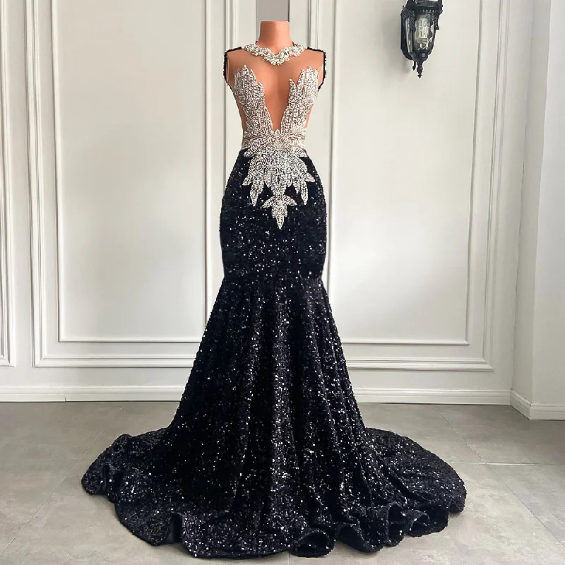 dark prom dressesLong Black Prom Dresses Sexy Mermaid Style Luxury Sparkly Beaded Diamond Sequined African Girl Prom Gala Formal Gowns