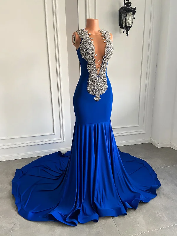 floral prom dressesLong Elegant Prom Dresses Sexy Mermaid Style Luxury Sparkly Diamond Royal Blue Spandex Black Girl Prom Gala Gowns