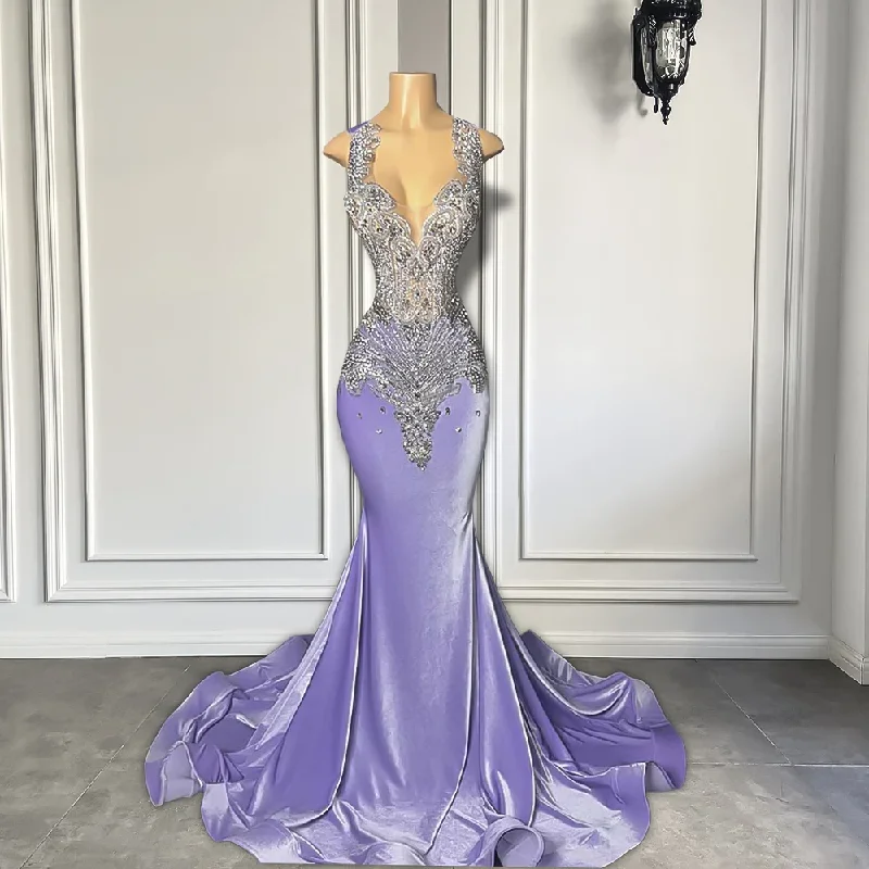 lace-up prom dressesLong Sparkly Prom Dresses 2024 Gorgeous Sexy Mermaid Style Silver Diamond Black Girls Lavender Velvet Prom Gala Formal Gowns