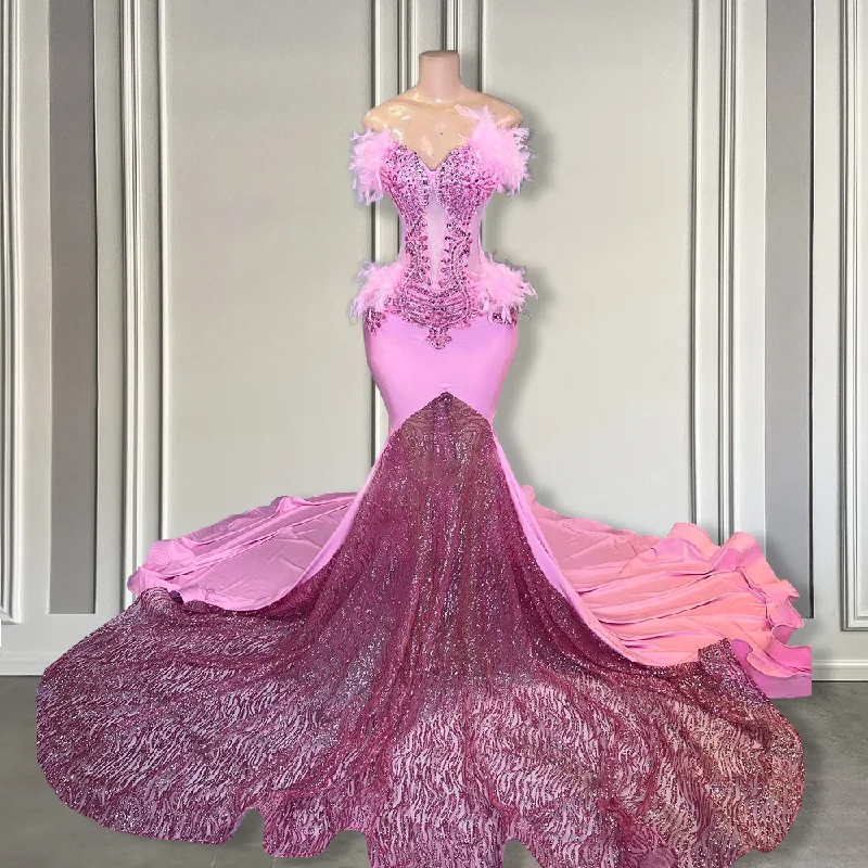 prom dress color trendsNew Pink Sweetheart Feather Mermaid Prom Dresses Top Corset Beaded Long Prom Gowns Black Girl Pink Sequin Prom Dress 2024