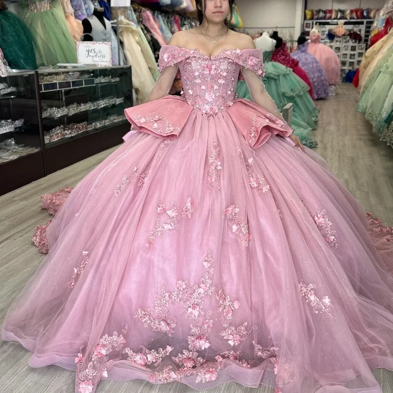 animal print prom dressesPink Sparkly Princess Quinceanera Dresses Floral Applique Lace Beads Corset vestidos de 15 quinceañera 2024 Prom Lace Up