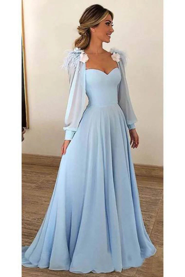 prom dresses with trainsProm Dresses Chiffon Long Sleeves Modest Formal Dress