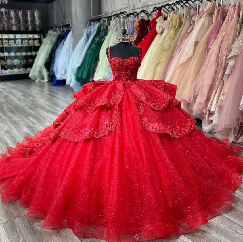 prom dresses for springRed Sparkly Princess Quinceanera Dresses Floral Applique Boning Corset vestidos de 15 quinceañera 2024 Prom Lace Up