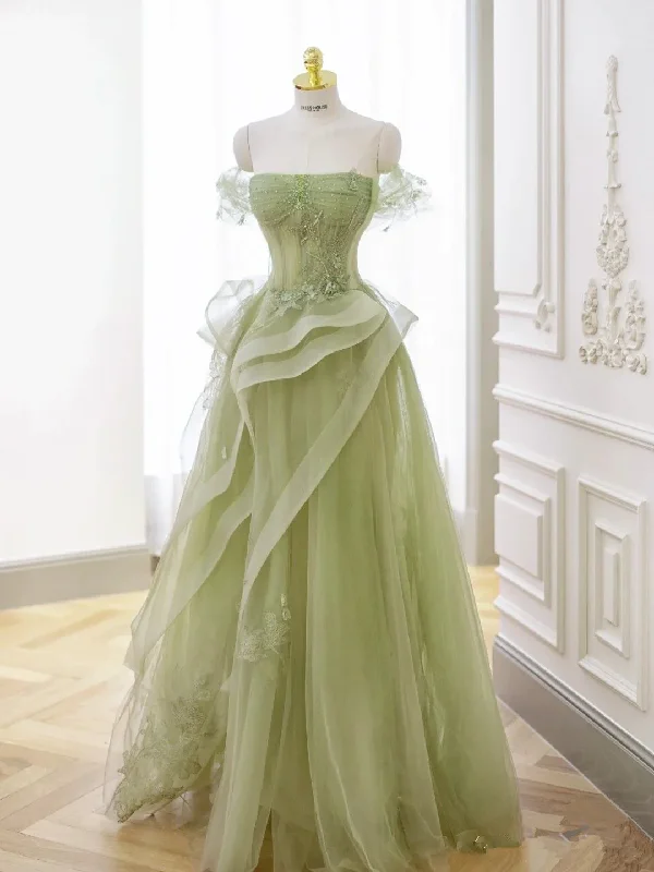 prom dress try-on ideasSage Green Tulle Prom Dress,A-line Tulle Prom Gown