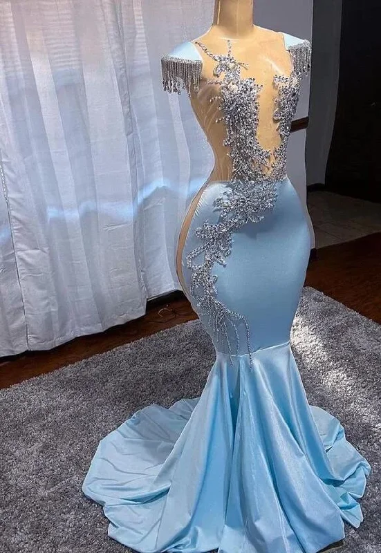 prom dress try-on ideasSexy Mermaid Sleeveless Silk Satin Long Blue Prom Dresses