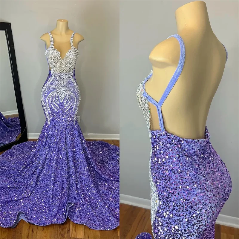 prom dress inspiration galleriesSpaghetti Backless Velvet Sequin Sliver Crystal Beading Prom Dresses Mermaid Birthday Dress For Black Girl Luxury Cocktail