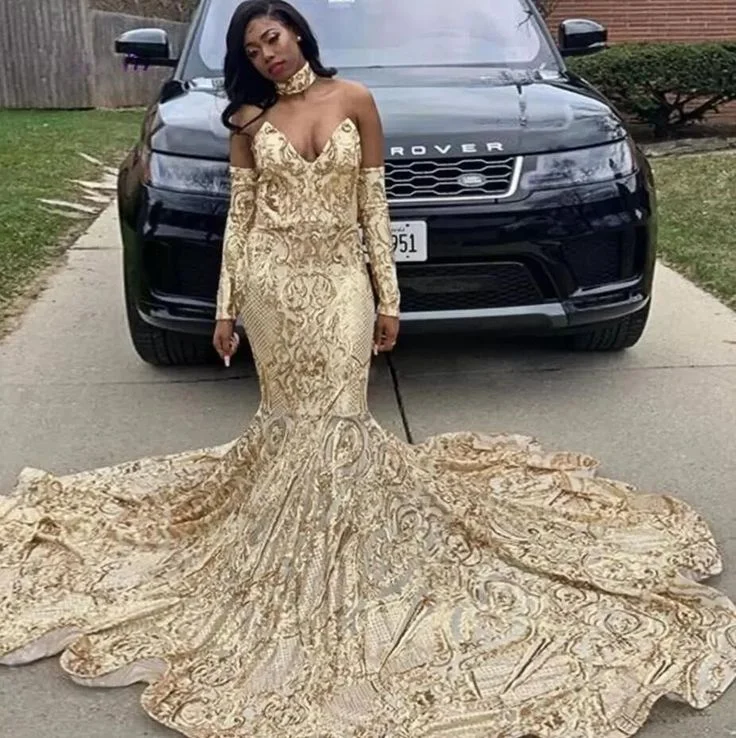 classic prom dressesSparking Sequined Prom Dresses with Detachable Sleeve V Neck Mermaid Celebrity Gown Long Train Gala Womens Dress