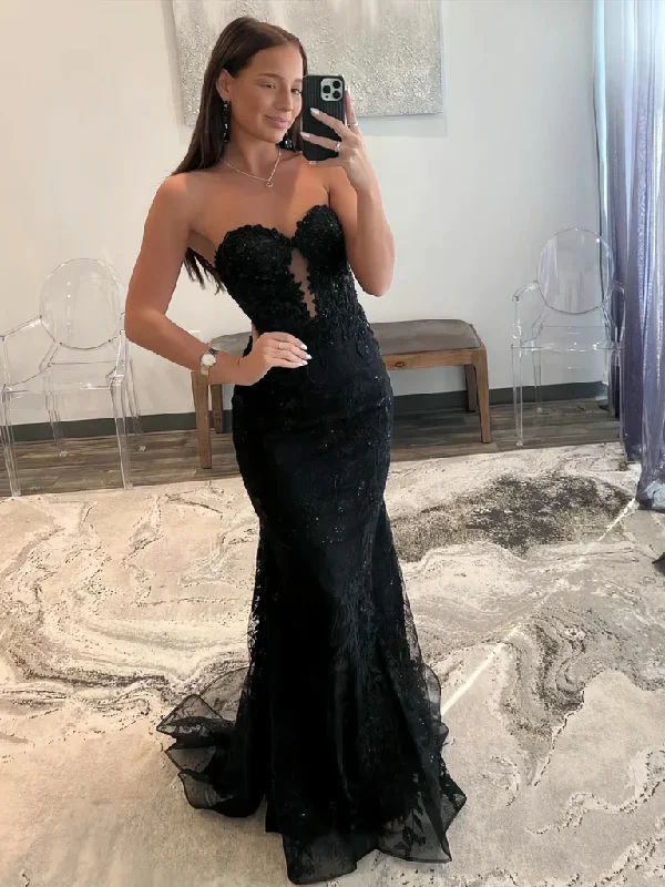 prom dress accessoriesTULLE LACE BLACK SEE THROUGH TRUMPET MERMAID PROM DRESS