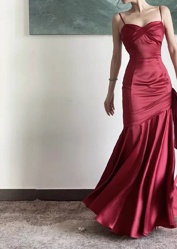 prom dress alterationsVintage Sheath Straps Burgundy Satin Long Prom Dresses